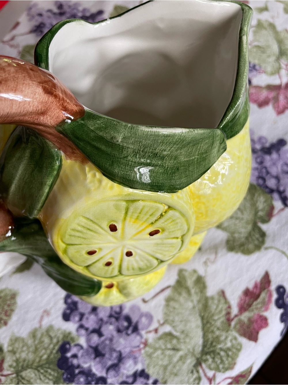 CAMPODIMONTE Ceramic Lemon Pitcher with Green Leaf Handle